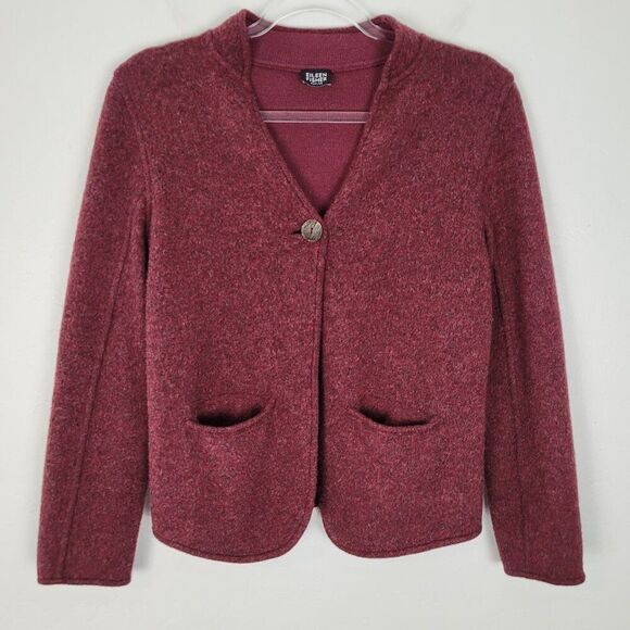 Eileen Fisher Lambswool Blazer Jacket Long Sleeve Knit Wool Red Size 4P Petite - Picture 1 of 16